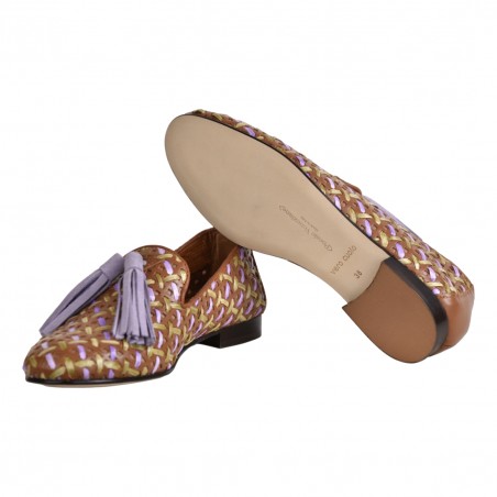 MOCASSINO INTRECCIO RAFFIA C/NAPPINE POESIE VENEZIANE JJA15 CUOIO