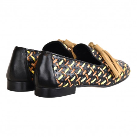MOCASSINO INTRECCIO RAFFIA C/NAPPINE POESIE VENEZIANE JJA15 NERO