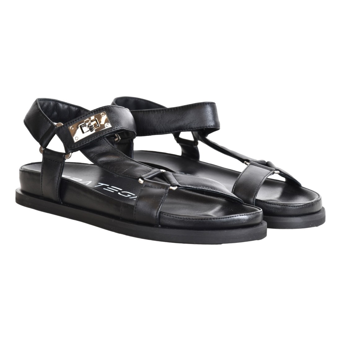 SANDALO IN PELLE STRATEGIA F66 BLACK