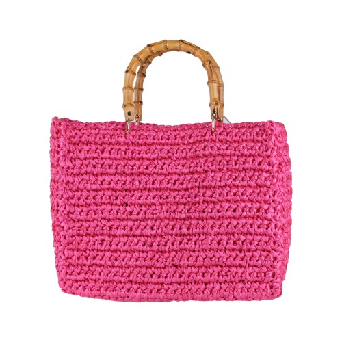 BORSA RETTANGOLARE MEDIA CON MANICI IN BAMBOO CHICA LUNA FUXIA