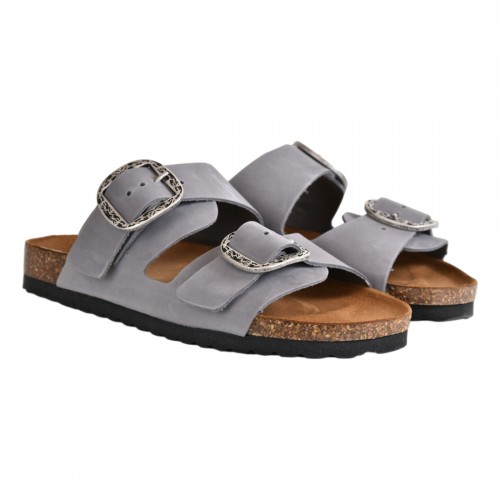 CIABATTA DOPPIA FIBBIA KBR SHOES OSAKA GRIGIO