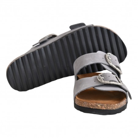 CIABATTA DOPPIA FIBBIA KBR SHOES OSAKA GRIGIO