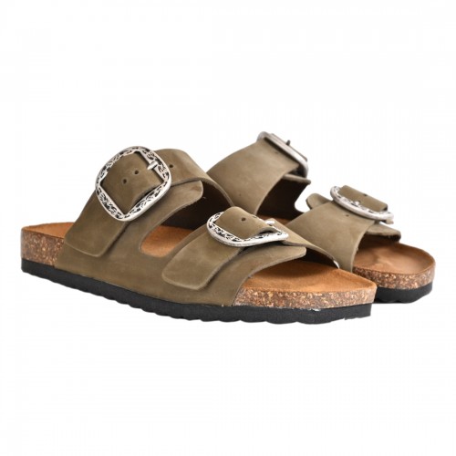 CIABATTA DOPPIA FIBBIA KBR SHOES OSAKA VERDE