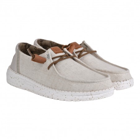 MOCASSINO LACCI CANVAS HEY DUDE WENDYWASHED CREAM