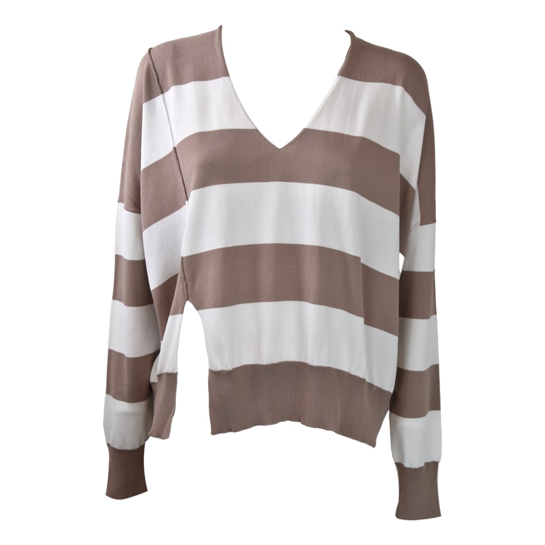 MAGLIA V M/L RIGHE SO ALLURE R4028 CAPPUCCINO