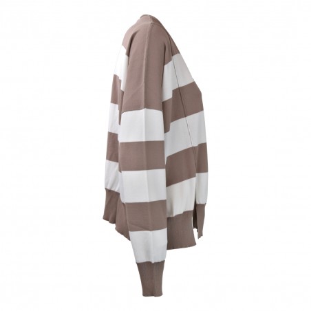 MAGLIA V M/L RIGHE SO ALLURE R4028 CAPPUCCINO