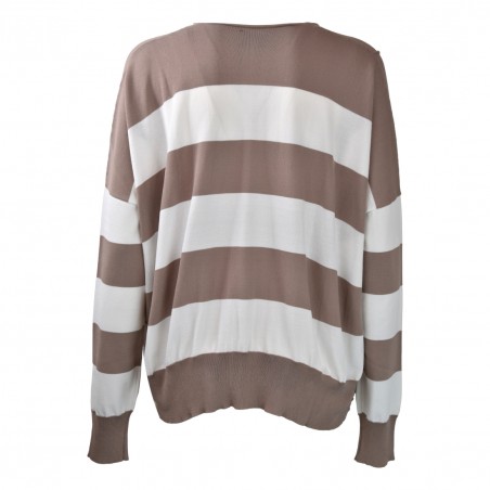MAGLIA V M/L RIGHE SO ALLURE R4028 CAPPUCCINO