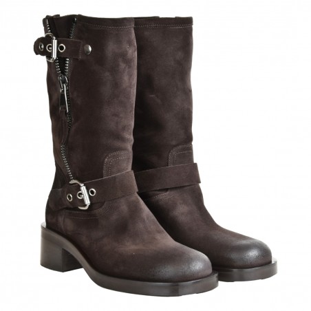 STIVALETTO BIKER ZIP E FIBBIE STRATEGIA A5738 EBANO
