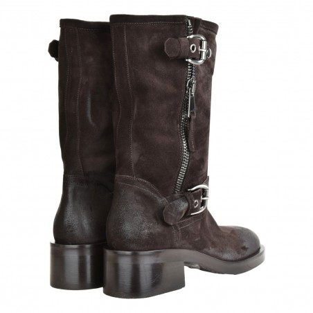 STIVALETTO BIKER ZIP E FIBBIE STRATEGIA A5738 EBANO