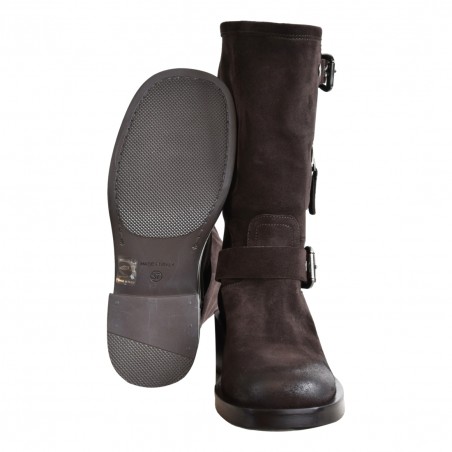 STIVALETTO BIKER ZIP E FIBBIE STRATEGIA A5738 EBANO