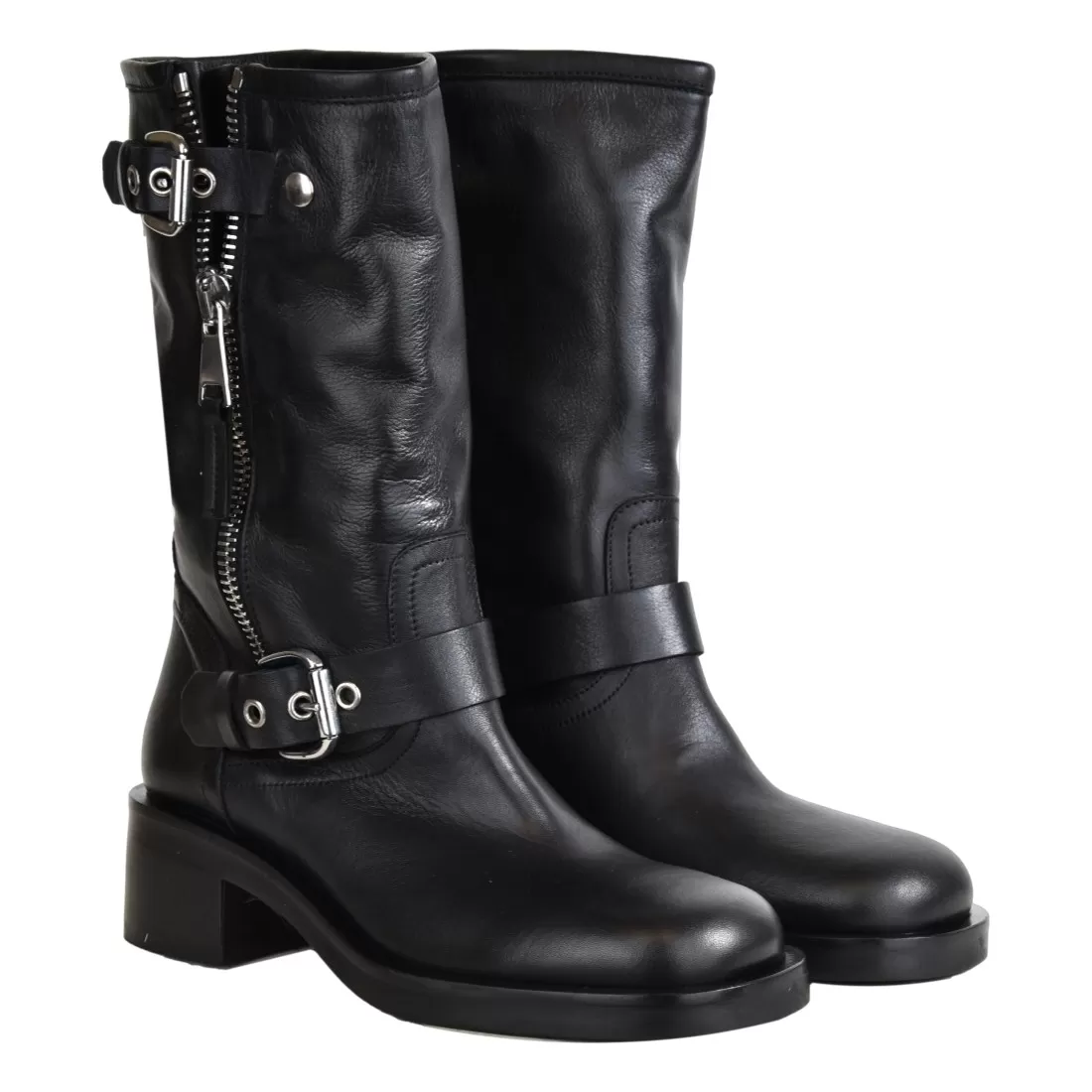 STIVALETTO BIKER ZIP E FIBBIE STRATEGIA A5738 NERO