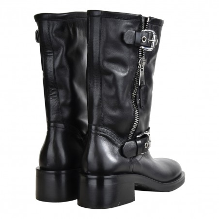 STIVALETTO BIKER ZIP E FIBBIE STRATEGIA A5738 NERO