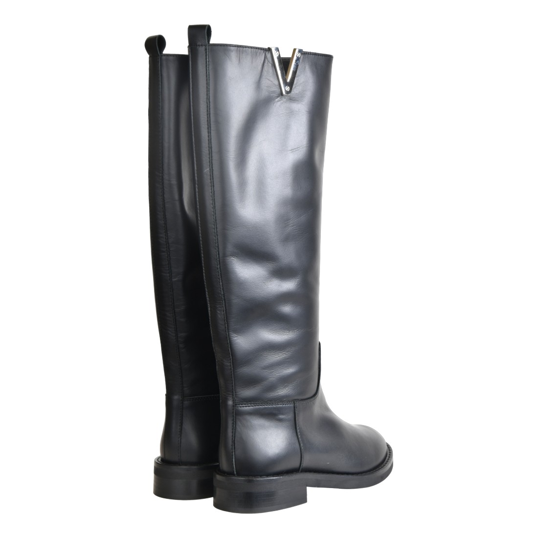 ロングブーツ VIA ROMA 15 FW25 STIVALE CON V ORO (4041 NERO) Via Roma 15 leather akle boots with gold V-shaped detail for