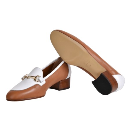 MOCASSINO CON MORSETTO LA PARIGINA 4637 CUOIO/BIANCO