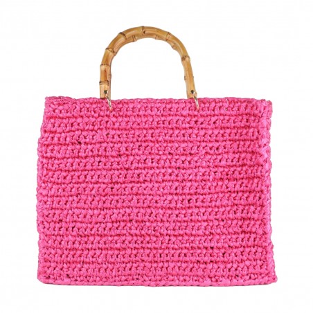 BORSA RETTANGOLARE XL CON MANICI IN BAMBOO CHICA COCOMERO FUXIA