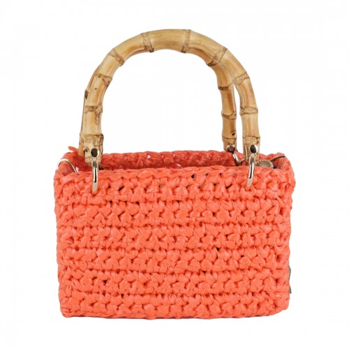 BORSA RETTANGOLARE PICCOLA CON MANICI IN BAMBOO CHICA METEORA ARANCIO