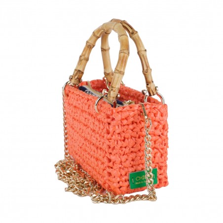 BORSA RETTANGOLARE PICCOLA CON MANICI IN BAMBOO CHICA METEORA ARANCIO