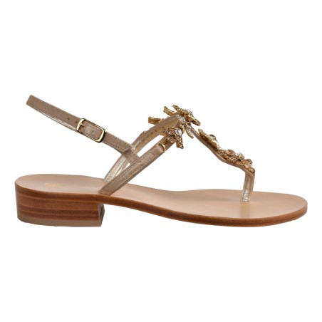SANDALO IN PELLE CON MICROCRISTALLI PAOLA FIORENZA LRC3008 LEGNO