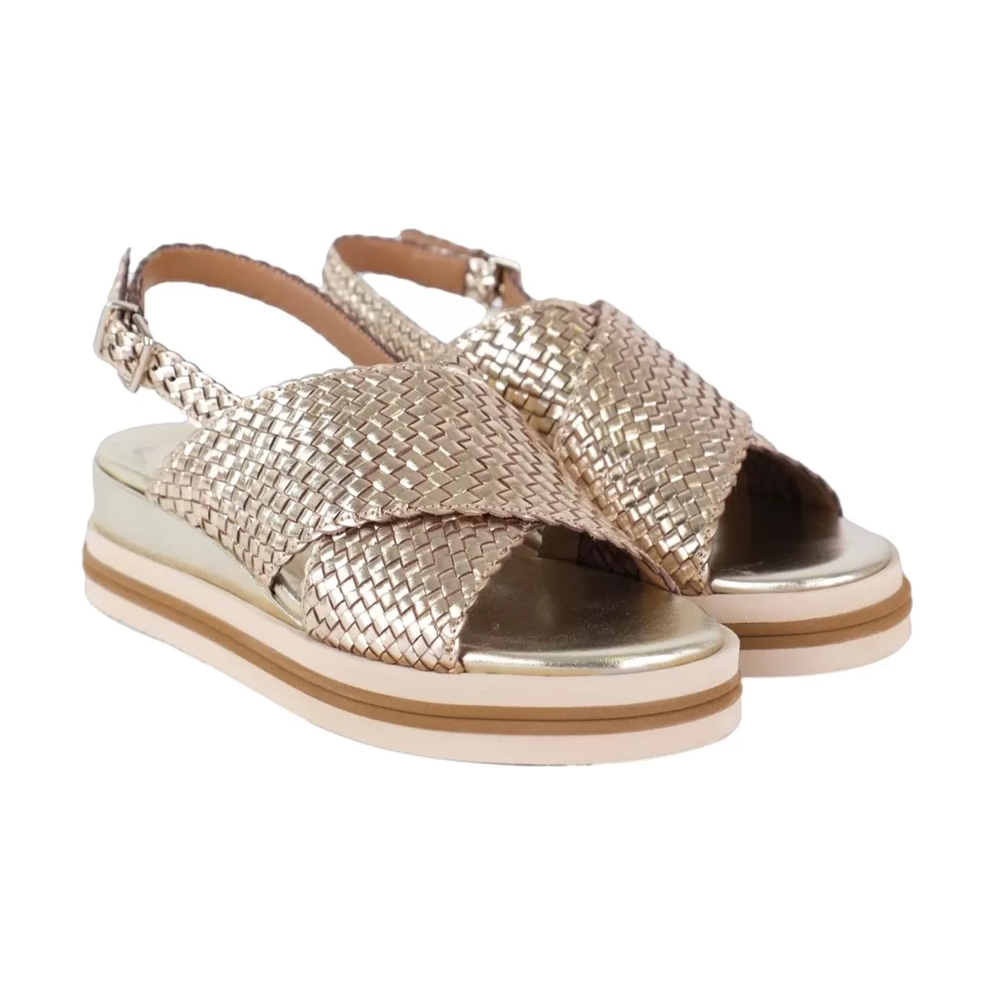 SANDALO IN PELLE INTRECCIATA LA PARIGINA F220/1 ORO